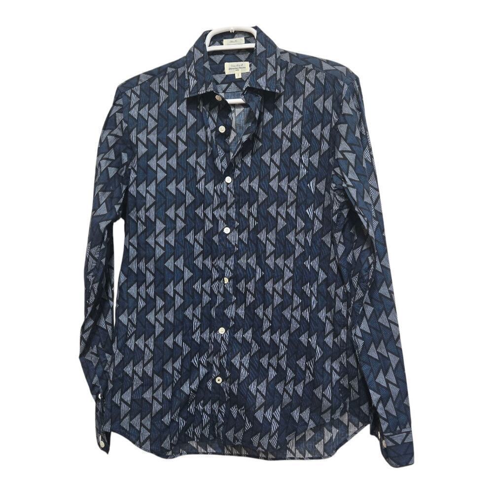 Hartford shirt mens size small blue slim fit geometric long sleeve button up